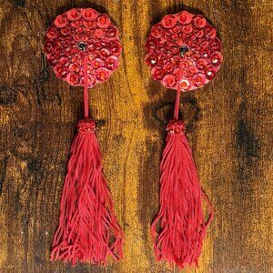Handmade Red Burlesque Pasties with Spinning Tassels